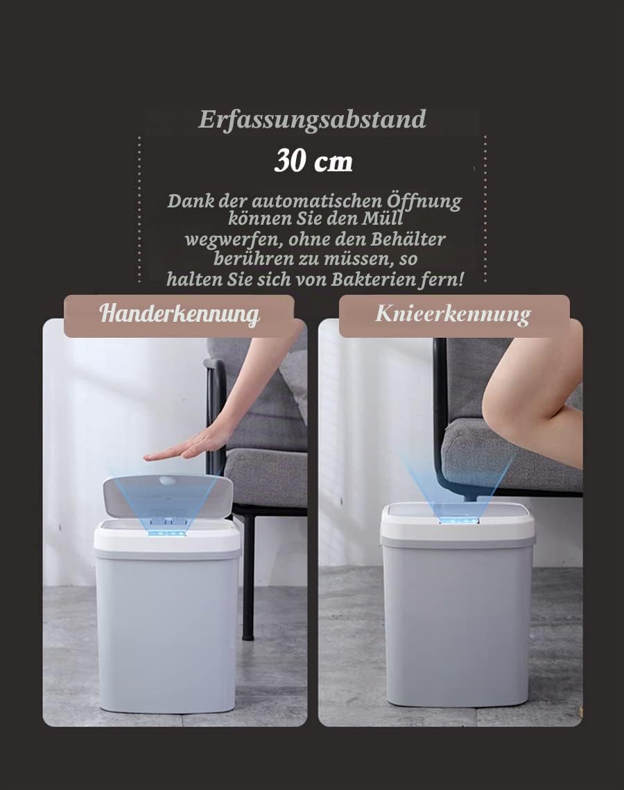 S.I.C Mülleimer mit Sensor,Automatischer Mülleimer,16L,mit Smart Öffnungs-Sensor und Geräuschloser Verschluss-Technologie, Ideal für Büro, Wohnung, Küche und Badezimmer(Weiß)