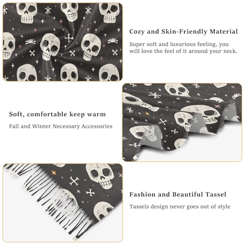 Women's Scarf Shawls Warm,Cute Black Skull Head Large Soft Scarves with Lightweight for Cold Weather4