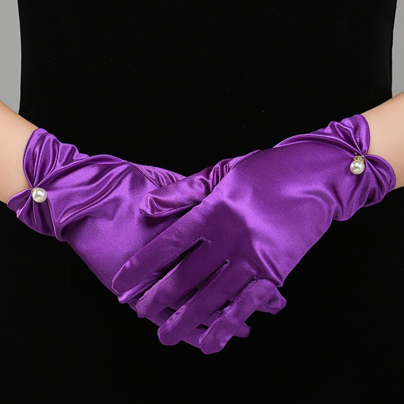 Women's Short Gloves for Wedding Full Finger Bridal Party Evening Gloves Satin2