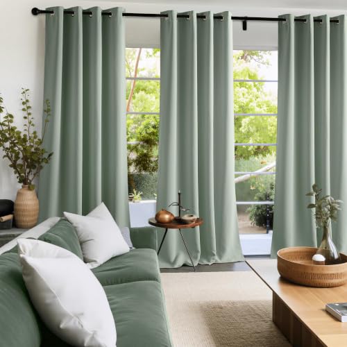 Image of NICETOWN Sage Green Room Darkening Curtains 63 Inches Long 2 Panels | For Living Room, Bedroom, Nursery, Thermal Insulated, Blackout, Grommet, Noise Reducing, Window Treatment, 40 inch Wide