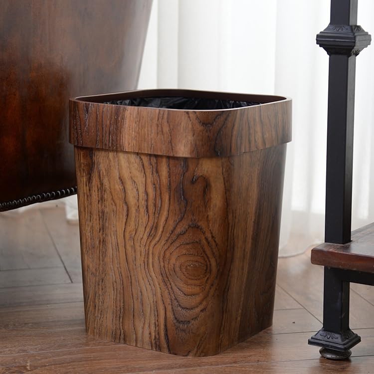 Cubo de basura de madera rectangular y antideslizante para dormitorio interior 5
