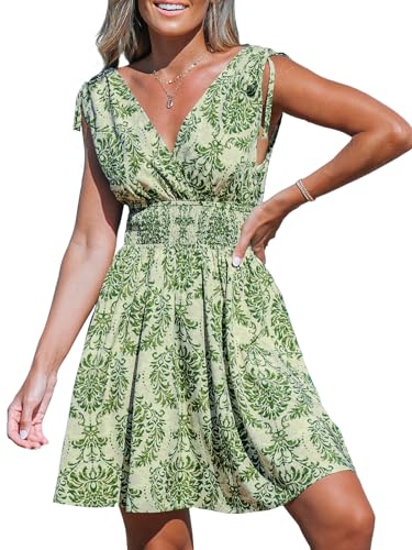 CUPSHE Women's Mini Dress V Neck Short Sleeve Paisley Smocked CUPSHE Women's Mini Dress V Neck Short Sleeve Paisley Smocked
