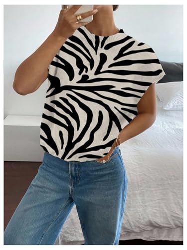 Image of SOLY HUX Women's Short Sleeve Sweater 3D Floral Sweaters Pullover Tank Tops Knit Vest Trendy Fashion Clothing