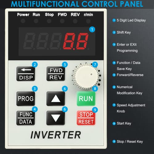 AC 220V/2.2kw 3HP Variable Frequency Drive,12A VFD Inverter Single Phase to 3 Phase Frequency Converter for Spindle Motor Speed Control(Single-Phase Input, 3 Phase Output)