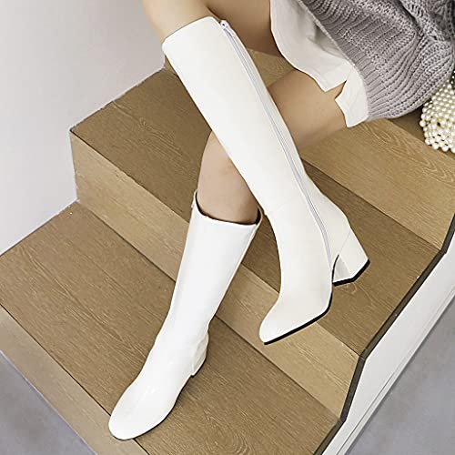 Shinelly Women Gogo Boot Chunky Knee High Patent Leather High Heeled Boots4