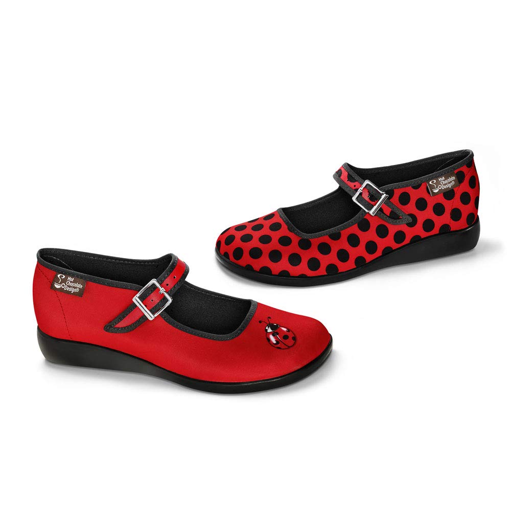Hot Chocolate Design Chocolaticas Funky Canvas Women's Mary Jane Flat Shoes 4 UK Ladybug - 1