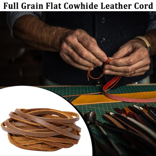 GORGECRAFT 5m x 4mm Flat Leather Cord Genuine Leather String 2mm Thick Cowhide Braiding Thread Rope for Bracelets Necklace Jewelry Making Keychains Boot Lace DIY Crafts Tooling Workshop - Image 4