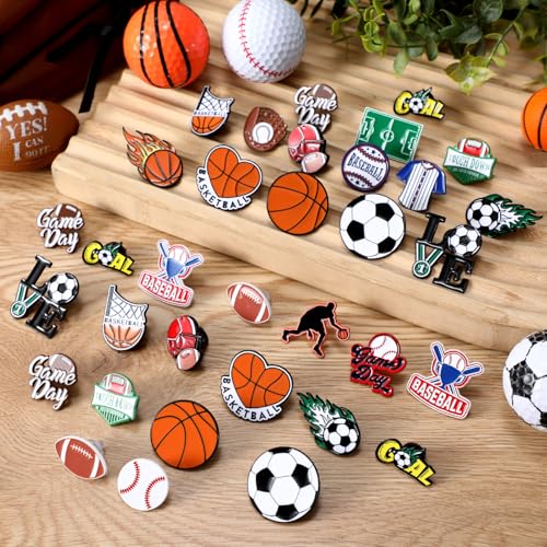 Image of Knitgrip 60 Pcs Football Softball Soccer Volleyball Baseball Enamel Pins Bulk Sport Trading Lapel Pin Senior Night Party Favors for Hat Shirt Backpack Sport Player Award Gift, 12 Style