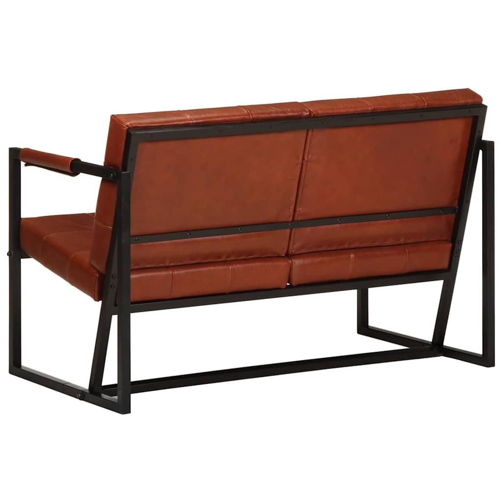 Sofá de 2 plazas marrón piel de cabra auténtica 115 x 61 x 75 cm