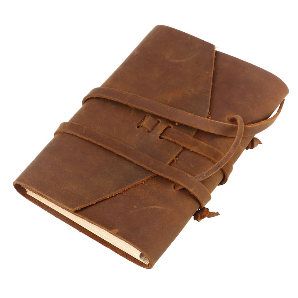 TEHAUX Vintage Leather Journal Notebook with Handmade Binding Rope Thick Large Pages for Writing Brown Leather Diary Journal for Gift and Personal Use 7.08X4.92X0.98In      Unknown Binding