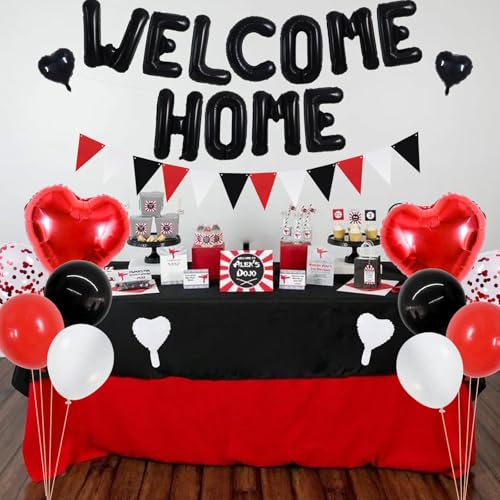 Image of TONIFUL 16 inch Black Red Welcome Home Balloons Banner Housewarming Party Decor