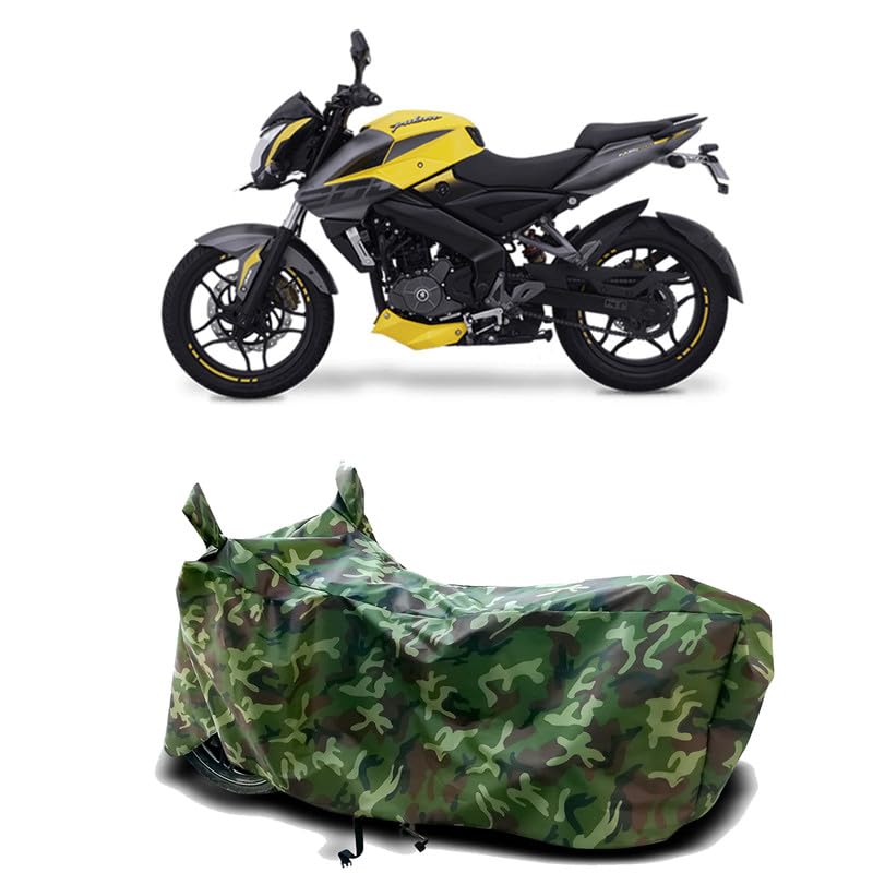 Image of DUFFEL-100% Heat Protection Two Wheeler Bike /Scooty Body Cover for Bajaj Pulsar NS200 BS6 Water Resistance /UV-Rays /Birds Dropping /Scratchproof /Dust Proof /Waterproof[Green Jungle Print]