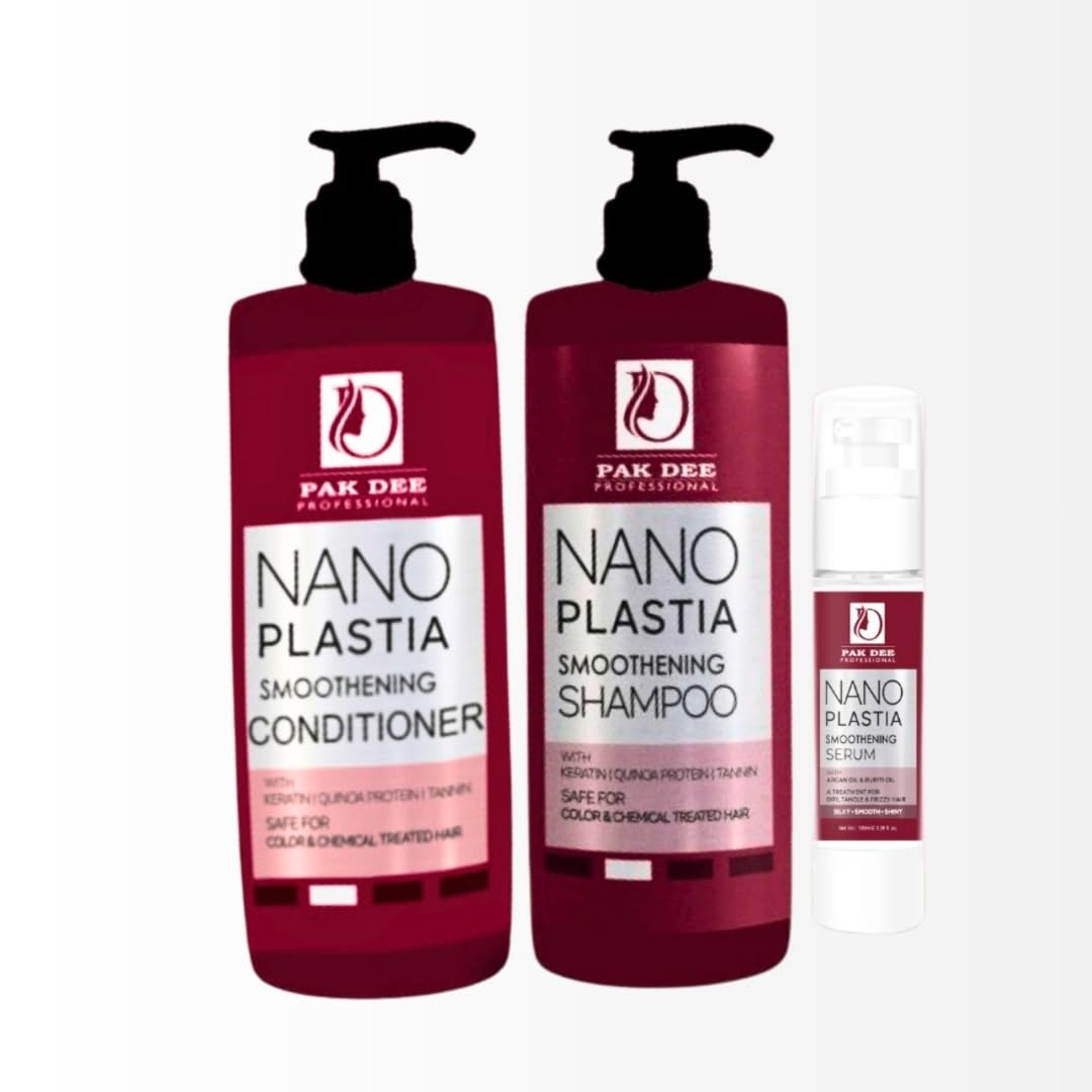 Pak Dee Professional Nano Plastia Hair Care Range | Shampoo, Conditioner & Serum | Frizz Control, Smoothness & Shine | Sul...