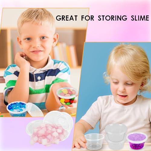 Image of 150 Pcs 4 Oz Slime Containers with Lids Small Storage Containers Plastic Foam Ball Storage Containers Portion Cups Storage Jars with Lids for Slime DIY Art Craft Making Salad Dressing Food