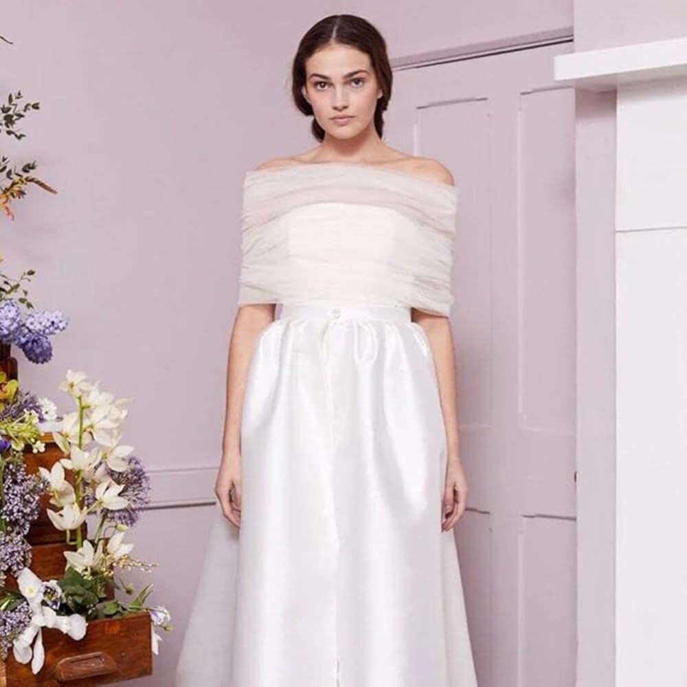 étole pour femme - Boléro blanc - Manteau en dentelle - Robe de mariée - Écharpes de mariage - Fauteuil enveloppant - Chaise de mariée - En tulle amovible - Épaules dénudées - Robe de soirée