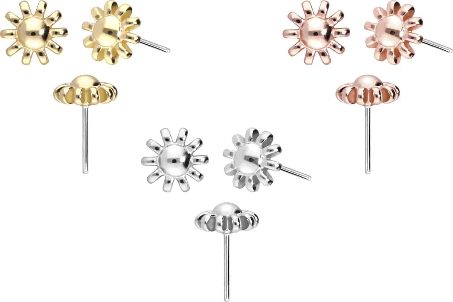 PIERCINGLINE 14 Gold Aufsatz mit Titan Push Pin BLUME 585er Gold - Roségoldfarben, Goldfarben, Silberfarben