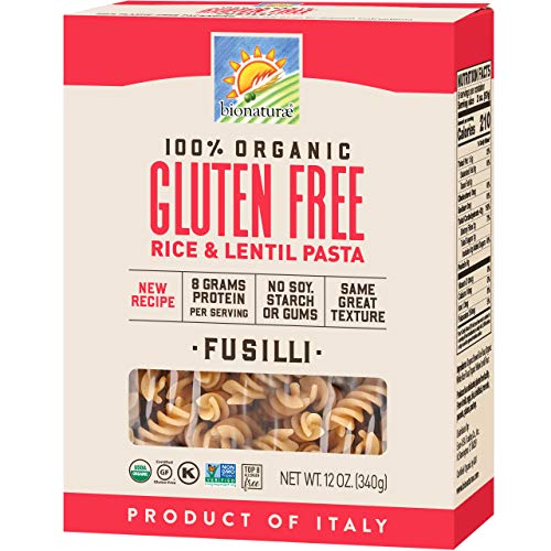 Bionaturae Fusilli Gluten-Free Pasta | Rice and Lentil Fusilli Pasta | Non-GMO | Lower Carb | Kosher | USDA Certified Organic | Made in Italy | 12 oz (12 pack)