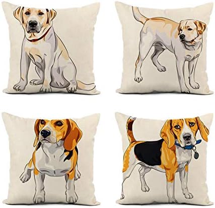 Awowee Juego de 4 fundas de almohada de lino para laboratorio Retriever de raza de perro amarillo serio Labrador Retriever 20 x 20 pulgadas