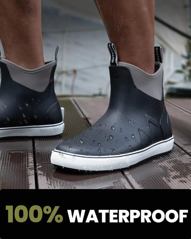 Image of OutdoorMaster Men's Deck Boots, Waterproof Anti-Slip Rubber Rain Boots, Breathable Saltwater Deck Shoes For Fishing Boating Camping Sailing