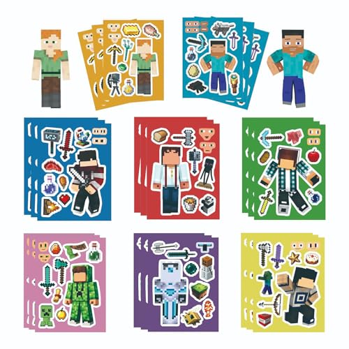 24Pcs Cartoon Stickers Mixed & Matched with 8 Designed Pixel Sticker (3 of Each) for Party Favors Reward Decor Gift Idea