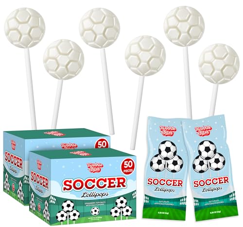 100 Pack Soccer Lollipops – Individually Wrapped Suckers – Strawberry, Tutti Frutti Delicious Flavors – Bulk Suckers Great Use For Fifa World Cup, Party Favors , Sports Snacks Goodie Bags , Soccer Team Treats - image 1