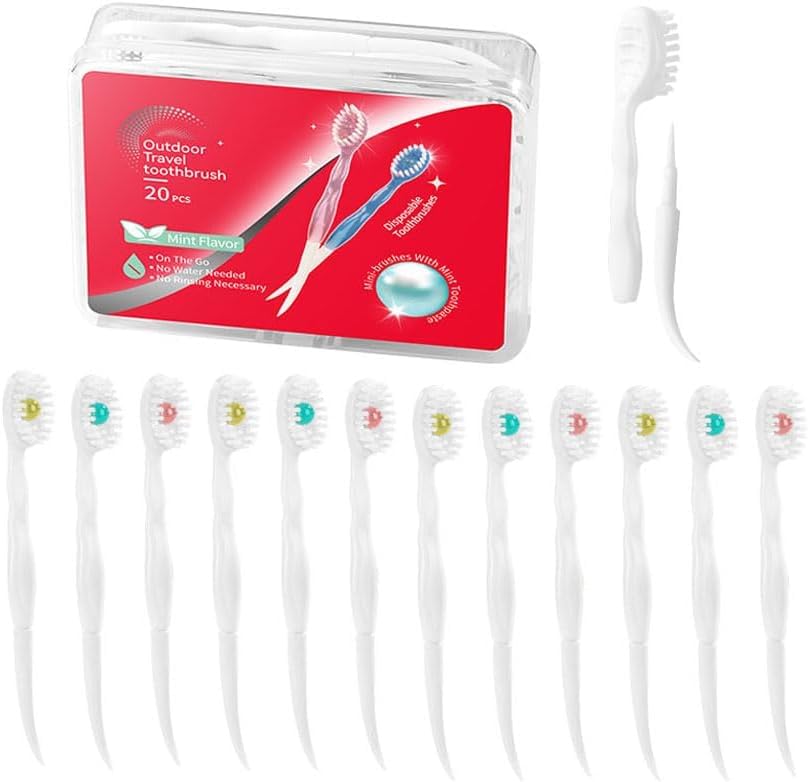 SYOSI Mini Brushes - Disposable Mini Toothbrush with Toothpaste and Pick for Work or Travel - 20 Count (Three Mix Flavors)