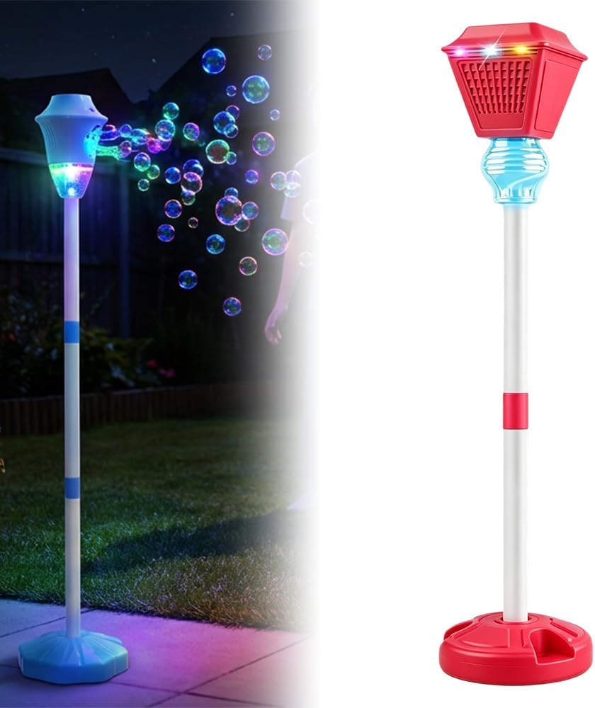 Remote Control Streetlight Bubble Machine, 2026 New Street Lamp Bubble Tower with Lights, Upgrade Adjustable Height Street Light for Outdoor Garden Standing Bubble Machine (Blue)