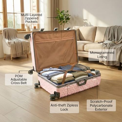 Image of Hard PC Trolley Luggage, Large Size, 100% Polycarbonate, Lightweight and Durable, Silent Wheels, Anti-Theft with Aluminium Frame, and 3 TSA Locks, 28-Inch, Coral Mist