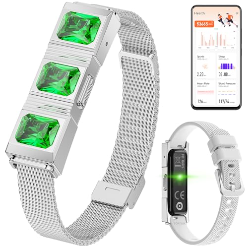 Mingtawn Women's Smart Bracelet with 2 Bands, Health Fitness Tracker, 24/7 Heart Rate/Blood Oxygen/HRV/Sleep Monitor, Fashion Emerald Wristband with Message/Call Reminder Free Subscription (Silver)