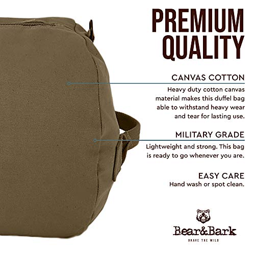 Bear & Bark Large Duffle Bag - Military Green 50"X20" - 257L - Canvas Military and Army Cargo Style Men/Woman Carryall Duffel - College Student, Backpacking, Gym, Travel Luggage, Storage Shoulder Bag2