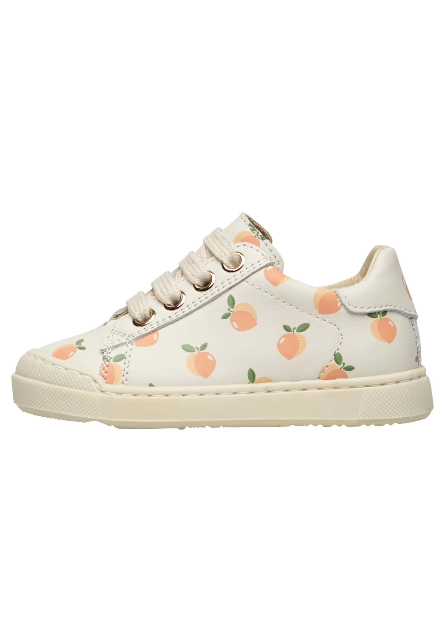 Naturino Eindhoven Apricot Print Leather Zip-Sneakers, Cream White, 31 EU
