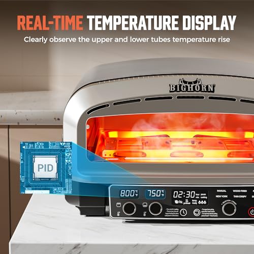 BIG HORN OUTDOORS Pizza Oven Indoor, 14 Inch Electric Countertop Pizza Oven with 6 Preset Modes, Perfect Pizza Maker Machine for Home, Pizza Cooker with Pizza Stone and Pizza Peel, Stainless Steel