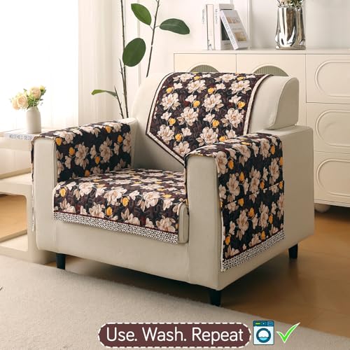 Image of HOKIPO 'Florentina Series' Premium Holland Velvet Sofa Cover Mat for 1 Seater Sofa with Foam Filling for Extra Softness, Anti-Slip Backing, Camellia Brown (IN-878-V2*1)