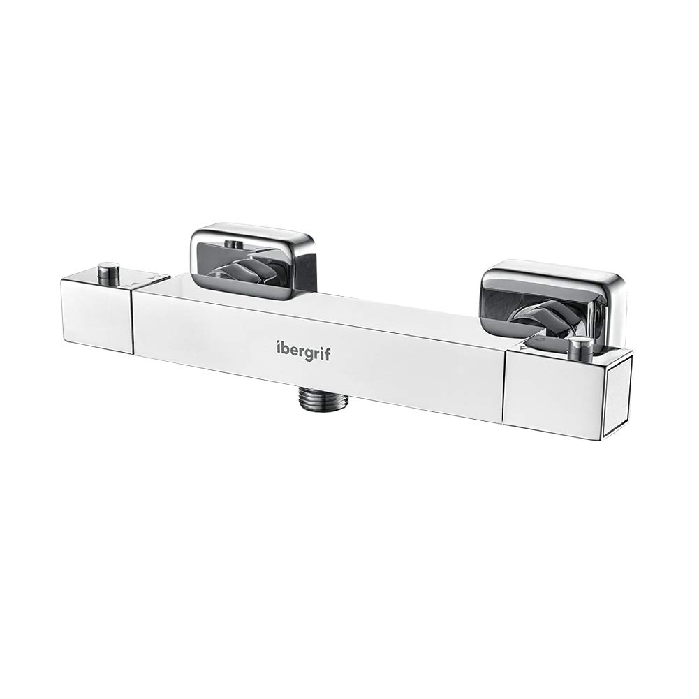 Ibergrif Square - Thermostat For Shower Mixer Tap With 38 Safety Key, Chrome