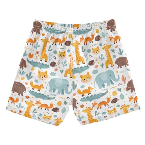 Boys Swim Trunks Quick Dry UPF 50+ Beach Board Shorts Kids Bathing Suits Swimsuit 2T Animal Elephant Giraffe Fox2