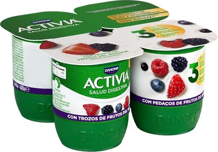 Activia Yogur con Frutos del Bosque, 4 x 120g
