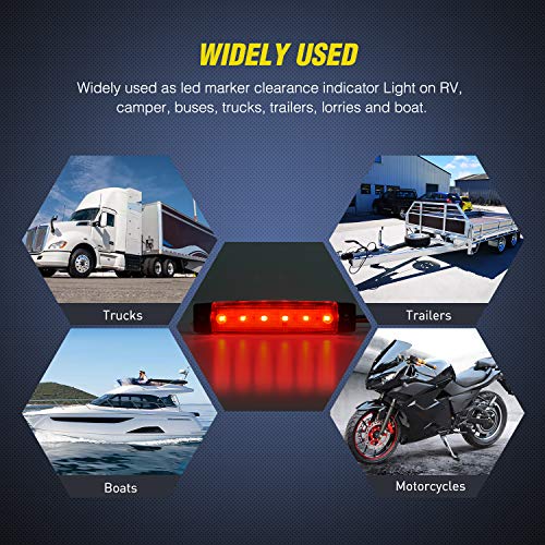 Nilight 10 PCS Red 3.8 Inch 6 LED Side Marker Front Rear Indicator Clearance Lamp for 12V Truck Trailer RV Cab Boat Bus Lorry by Nilight - Image 8