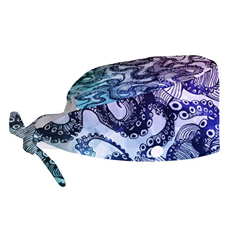 Vantaso Adjustable Working Cap with Buttons and Sweatband Abstract Octopus Modern,Work Hats for Women Caps Tie Back Hats for Men,Long Hair