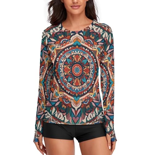Haut manches longues mandala femme t-shirt imprimé soie glacée