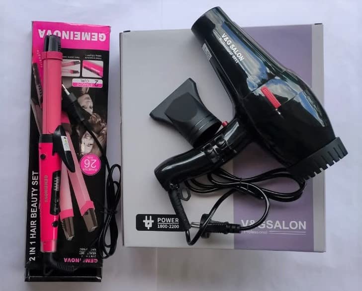 V&G SALON PROFESSIONAL HAIR DRYER-2000watt And 2IN1 HAIR STRAIGHTENER &CURLER-1818