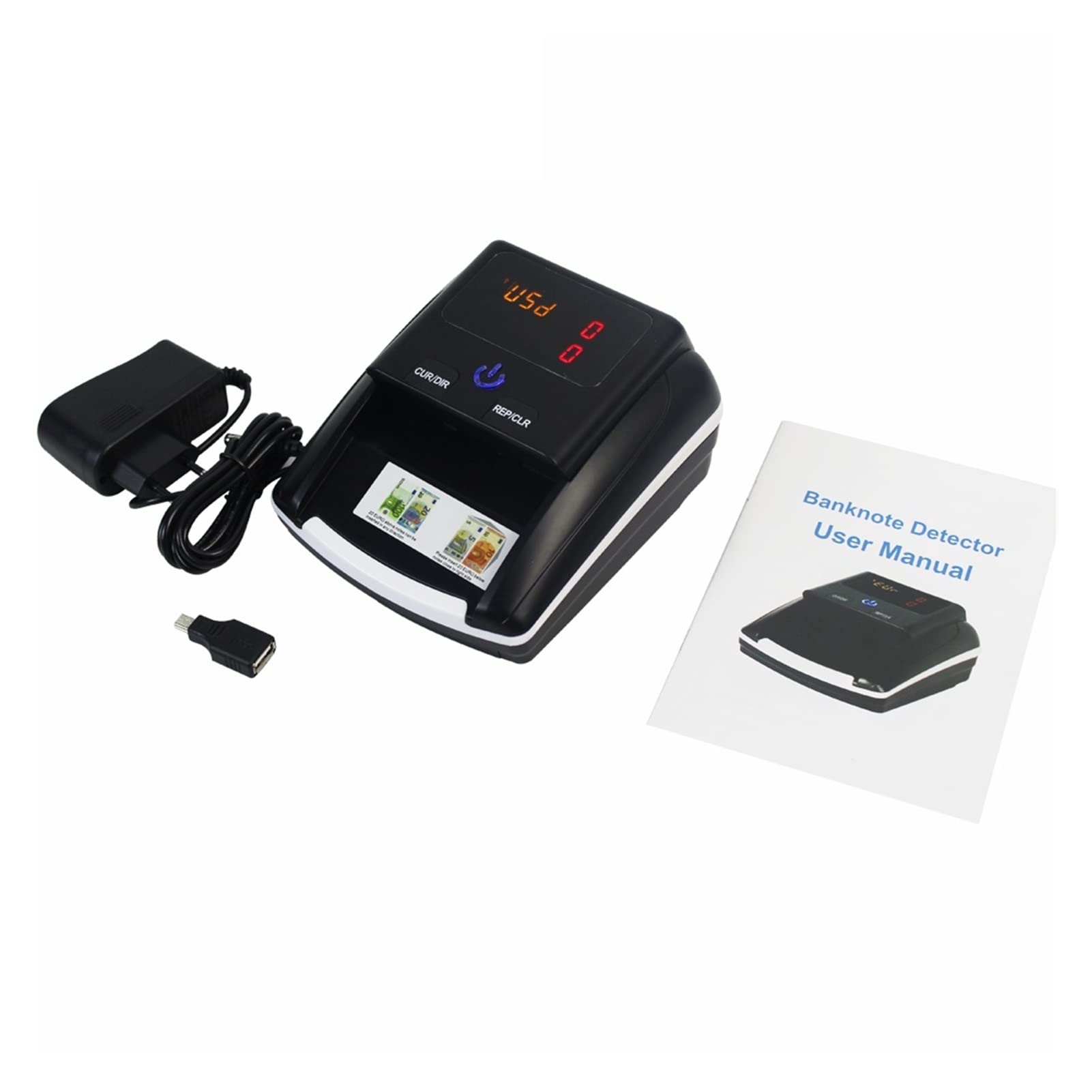 Rilevatore portatile di banconote false in euro e dollari USA, macchina conta-soldi contraffatti, identificazione rapida di denaro contante con display LED(With battery)