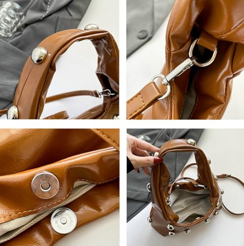 Women Studded Shoulder Bag Pu Leather Rivet Handbag Trendy Underarm Purses Fashion Hobo Bag 20252