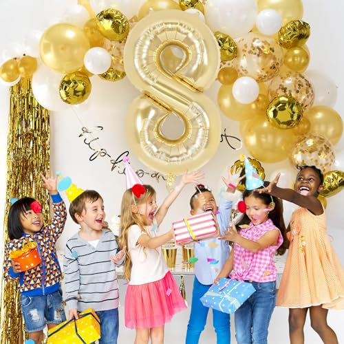 Image of Champagne Gold Large Number 8 Balloon, 40 Inch Light Gold Foil Helium Number Balloons, Giant Mylar Number 8 Balloons for 8 Years Old Birthday Party Anniversary Decorations