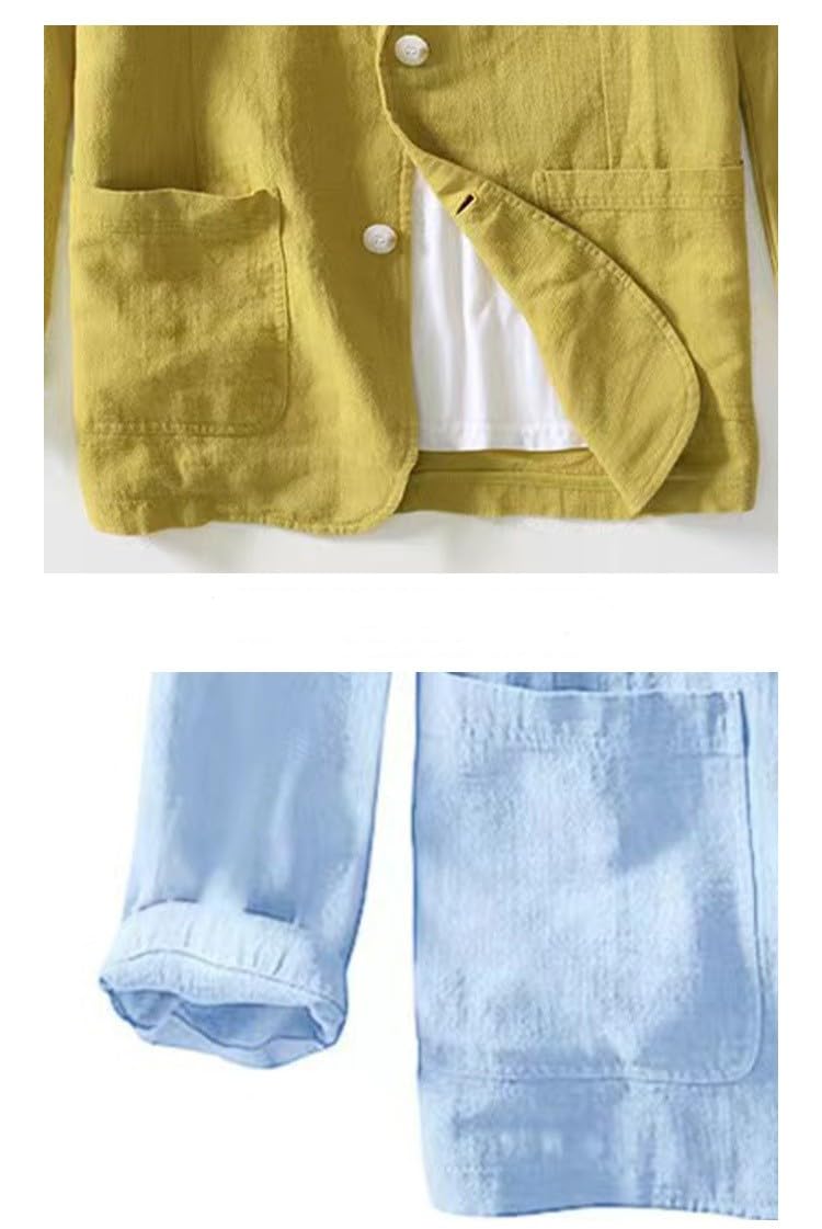 Giacche Sportive da Uomo, Giacche Casual in Cotone E Lino, Blazer Comode da Uomo, vestibilità Regolare, Blazer Leggero con Revers A Lancia, Abbigliamento da Strada, Giallo M