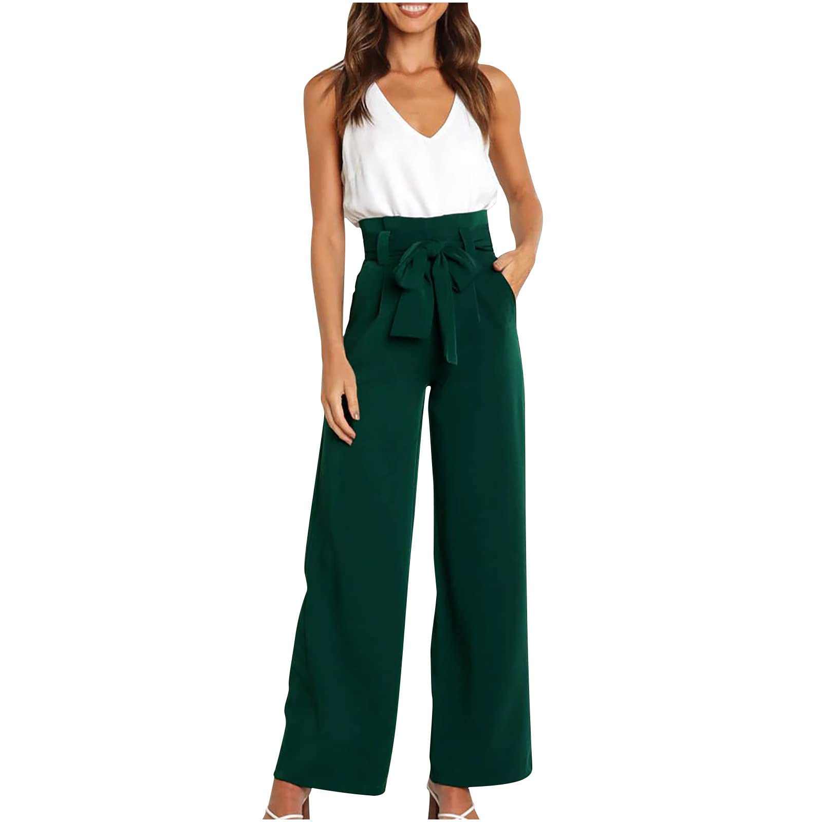 QeaghouWomens Trousers Dress Pants 2023 High Waisted Wide Leg Pants Palazzo Work Tailored Pants Business Casual Slacks Pants