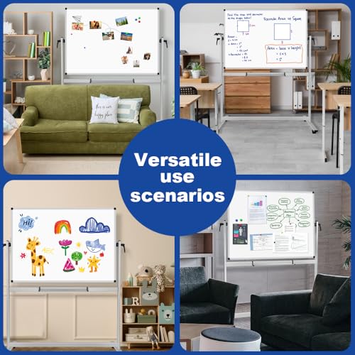 Image of XBoard Rolling Whiteboard 48x36 inch | Double-Sided Mobile Dry Erase Board Aluminium Frame for Home School Office Live Streaming