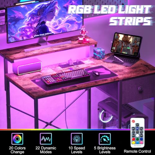 Image of X-cosrack 33.5 inch Small Gaming Desk with LED Lights & Outlets, Monitor Stand | Computer Desk for Bedroom, Writting Studying Table with CPU Stand& Charging Station