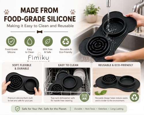 Image of Slow Feeder Dog Bowl with Non-Slip Silicone Mat, 3-in-1 Pet Feeding Station | FIMIKU Slow Feed Bowl, Water Bowl & Wet Food Bowl | BPA-Free Food-Grade Silicone for Dogs,Cats and Pets