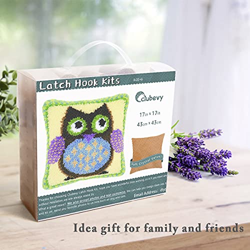 Image of clubevy DIY Latch Hook Kits Pillow Case Embroidery Carpet Set Needlework Pillow Cover Sofa Cushion Cover Craft Kits 17x17 inch (Owl)