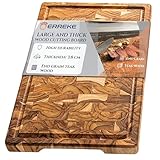 Erreke Tabla de Cortar en Madera de Teca End Grain 44x29.5x3.8 cm, Tabla Madera Cocina Grande y Resistente, para Servir Embutidos y Picar Carne Barbacoa Queso Pan, Alta Durabilidad. Ranura para jugos